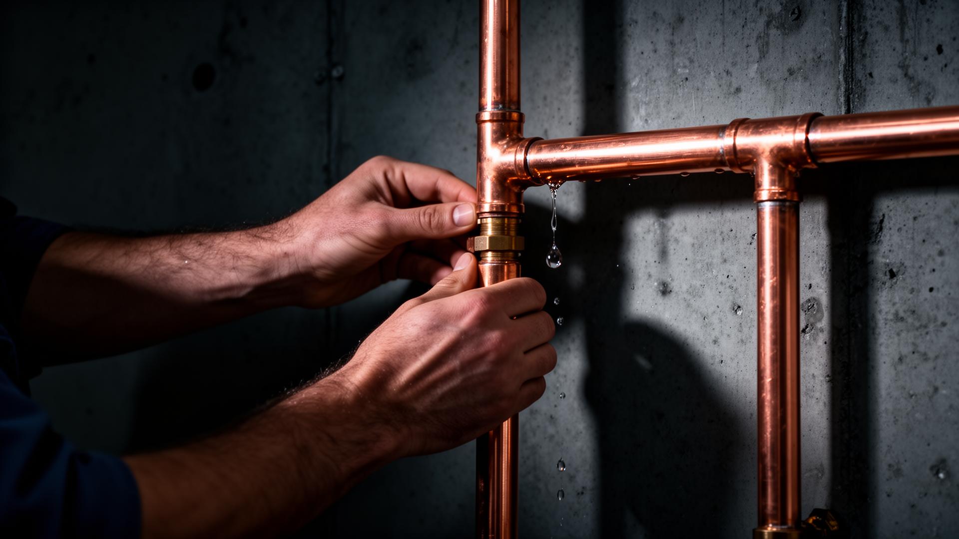 Master plumber installing copper